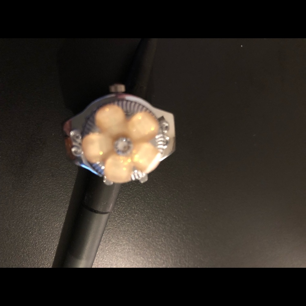 KS floral watch ring silver tone with fresh battery!
